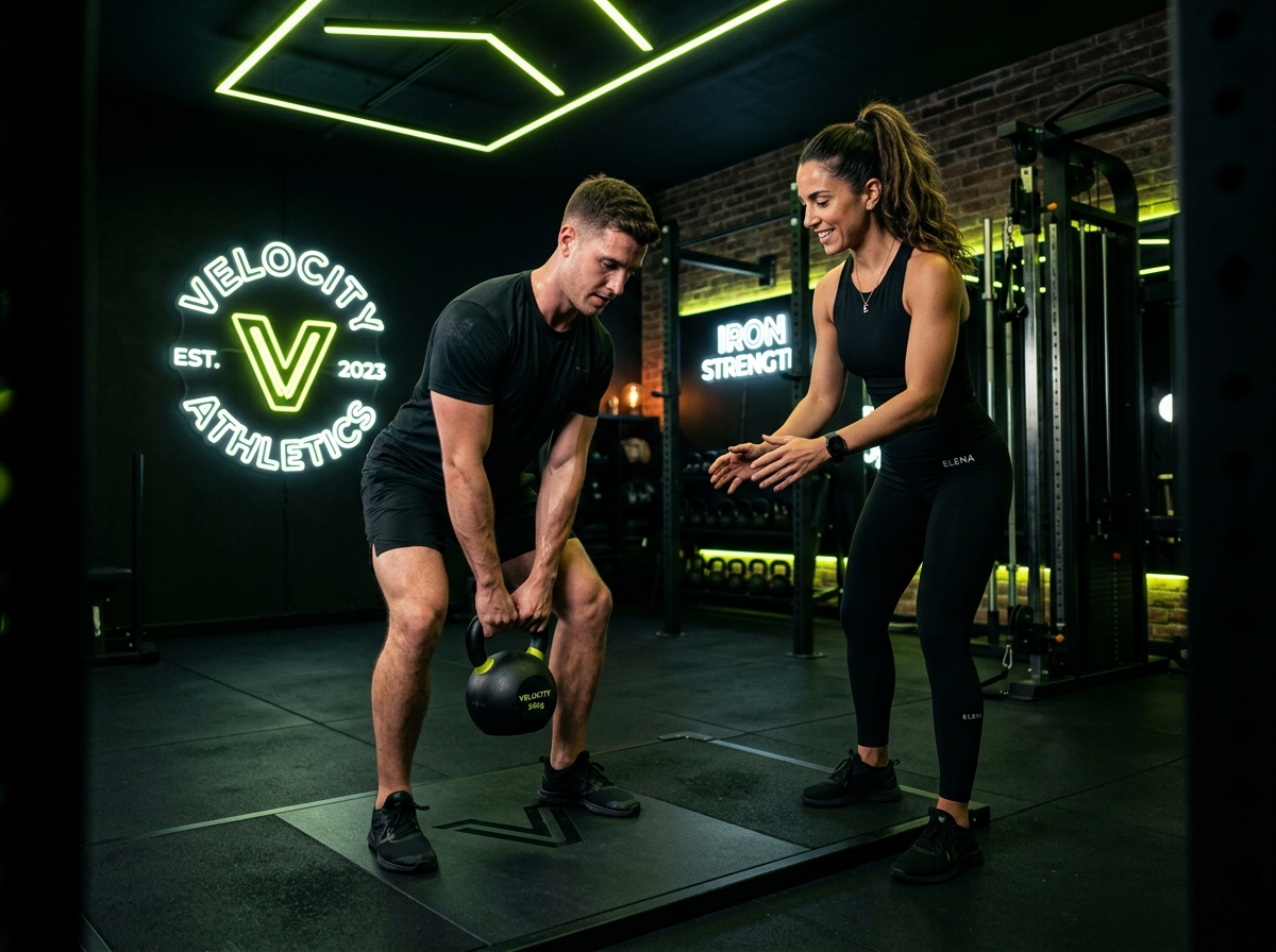 Elena entrenando a cliente en FR Sport con pesas rusas